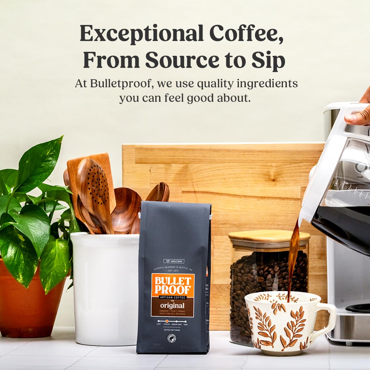 Bulletproof Original medium roast beans close-up highlighting rich aroma