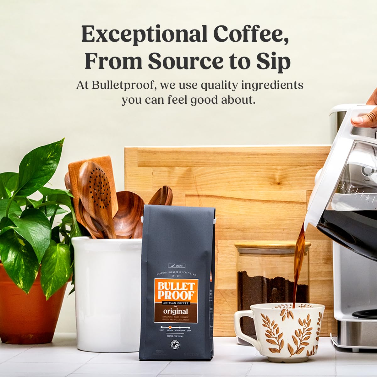 Bulletproof Original coffee beans close-up highlighting rich oils and texture
