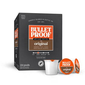 Bulletproof Original Medium-Roast pod box front for quick, convenient brewing.