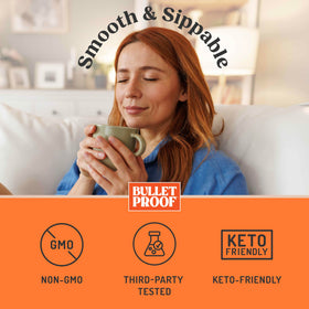 Bulletproof packaging label highlights non GMO gluten free features