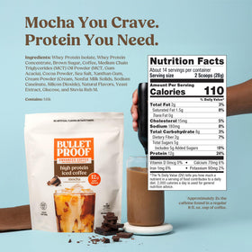 Bulletproof real cocoa powder close-up highlights rich mocha flavor.