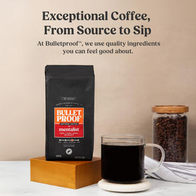 Bulletproof The Mentalist flavor cues of almond and caramel in the mug.