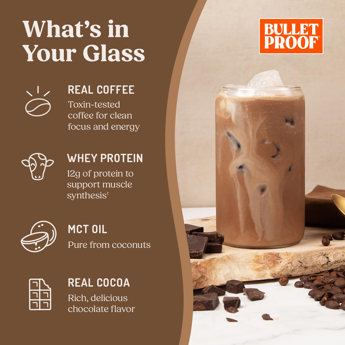 Bulletproof whey protein coffee scoop demonstrates protein boost in your morning routine.