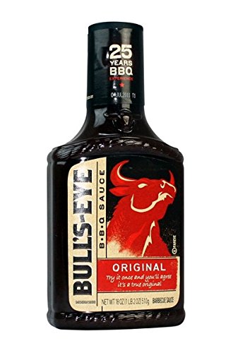 Bulls Eye BBQ Sauce Original bottle pour, ideal for grilling and dipping.
