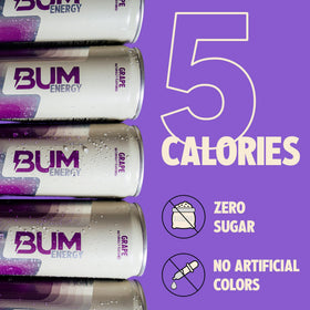 12-pack display of Bum Energy Grape offers convenient, on-the-go energy.