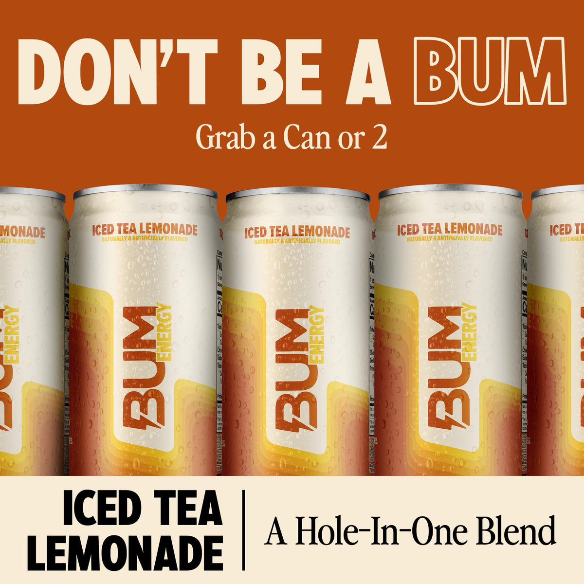 Bum Energy 12-pack of cans on table, convenient energy for study sessions