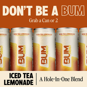 Bum Energy 12-pack of cans on table, convenient energy for study sessions