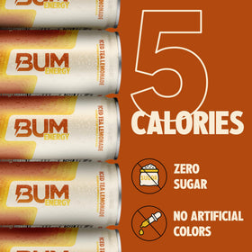 Backlit Bum Energy can with glass, highlighting clean ingredients