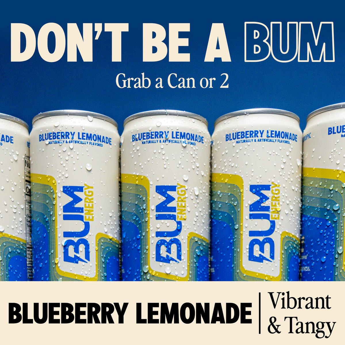 Bum Energy Blueberry Lemonade can enhances workout motivation with clean energy.
