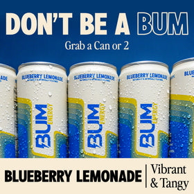 Bum Energy Blueberry Lemonade can enhances workout motivation with clean energy.