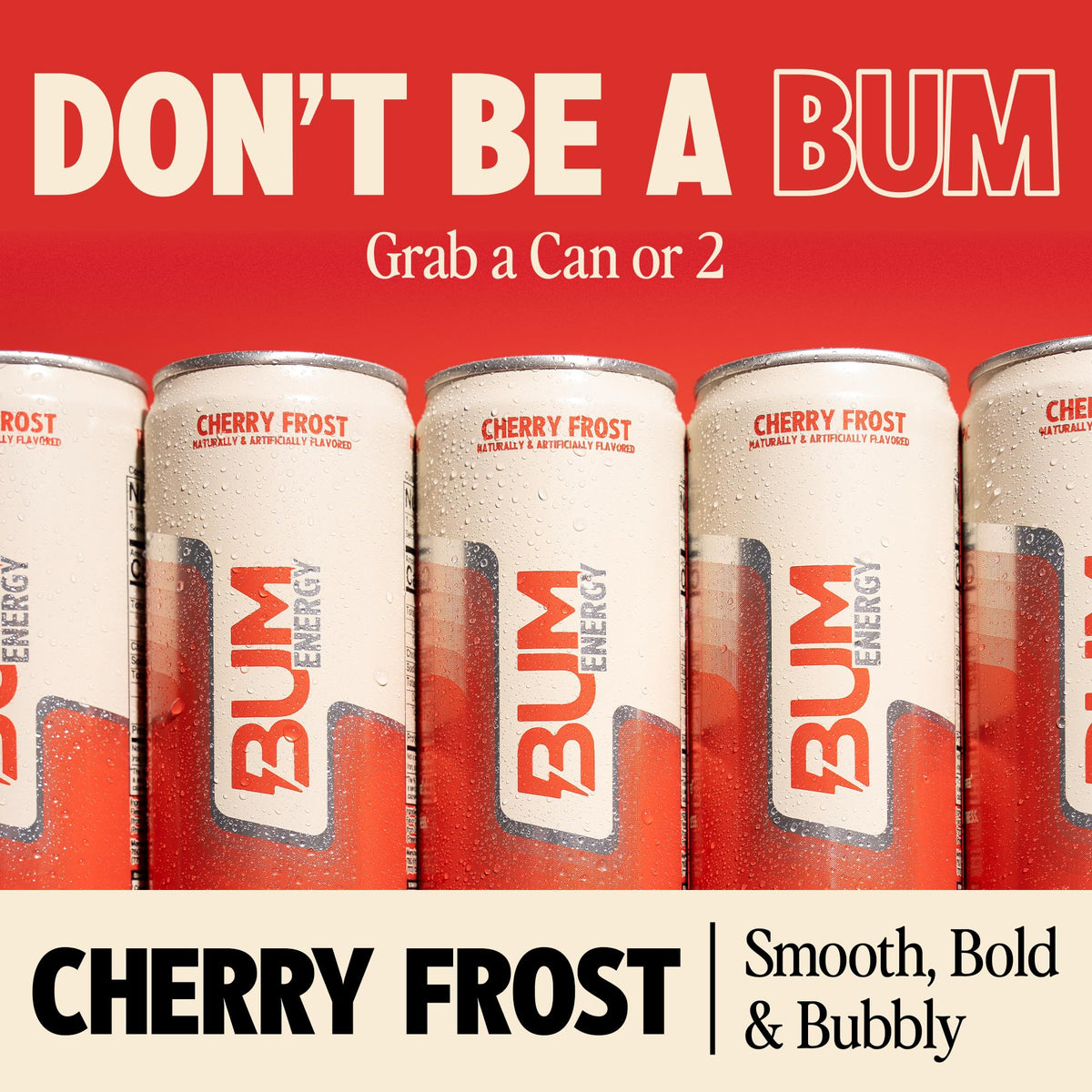 Bum Energy Cherry Frost pour into a glass showing refreshing flavor and light carbonation.