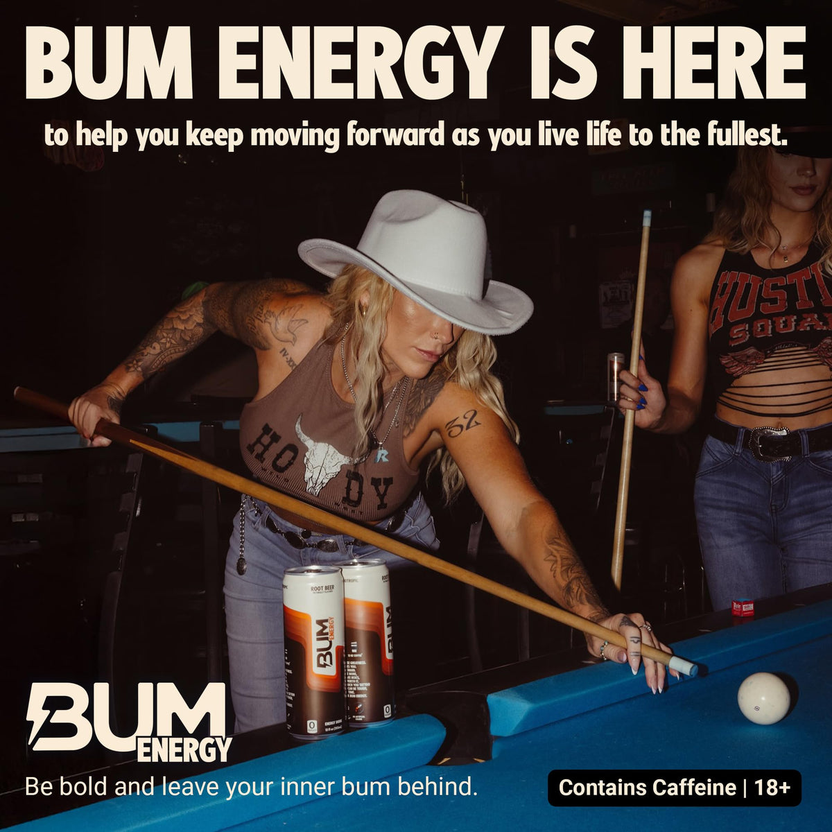 Bum Energy Cognizin caffeine branding highlights focus support for workouts and study.