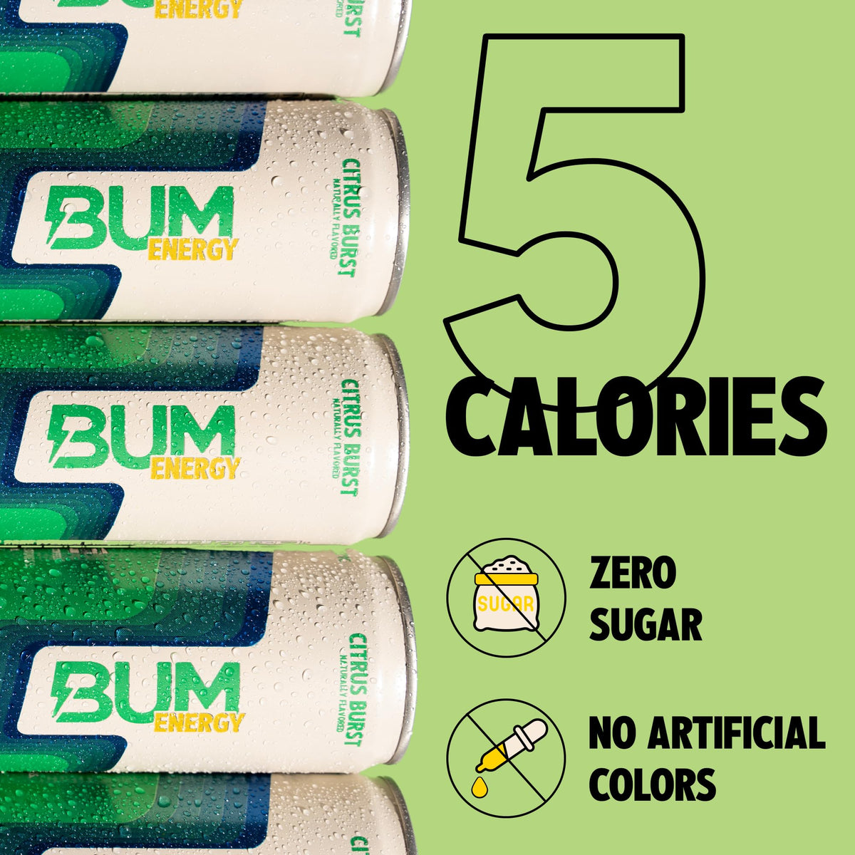 Bum Energy cold can on ice shows a refreshing look and branding.