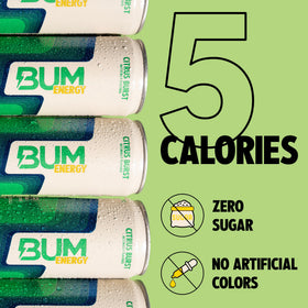 Bum Energy cold can on ice shows a refreshing look and branding.