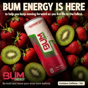 Bum Energy glass pour captures light carbonation and refreshment