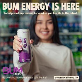 Study desk scene with Bum Energy Grape for sustained concentration.