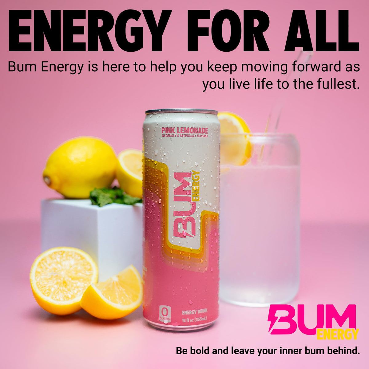 Bum Energy ice-chilled can in cool setup, easy refreshment during outdoor adventures.
