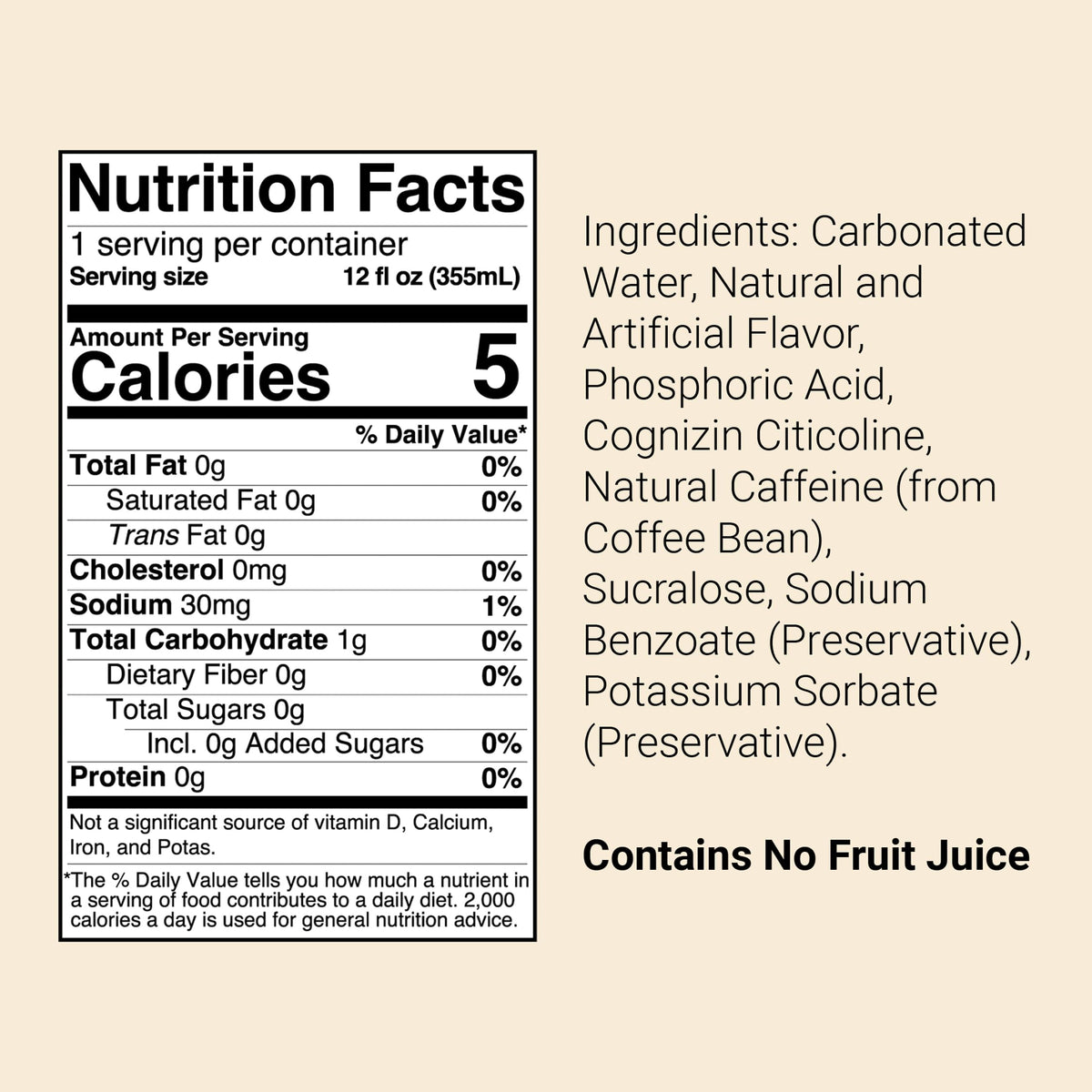 Bum Energy ingredients label highlighting caffeine and Cognizin