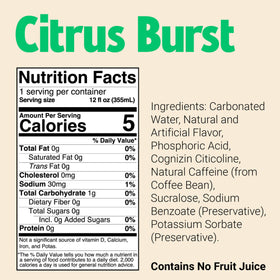 Bum Energy ingredients panel visible, featuring natural caffeine and citicoline.