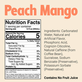 BUM Energy Peach Mango pack shot suggesting 12-pack convenience for on-the-go.
