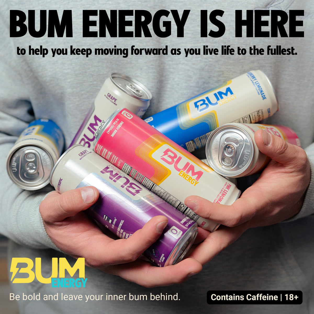 Bum Energy ready-to-go bottle in a gym bag for workouts or study.
