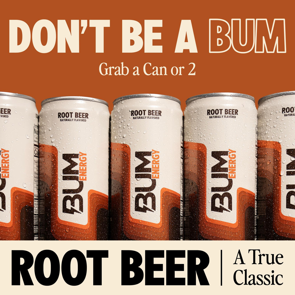 Bum Energy Root Beer being poured to evoke quick, clean energy.