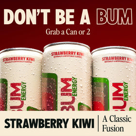 Bum Energy strawberry kiwi can side view for on-the-go energy