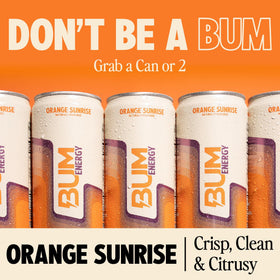 Bum Energy sugar-free label close-up highlighting no artificial colors