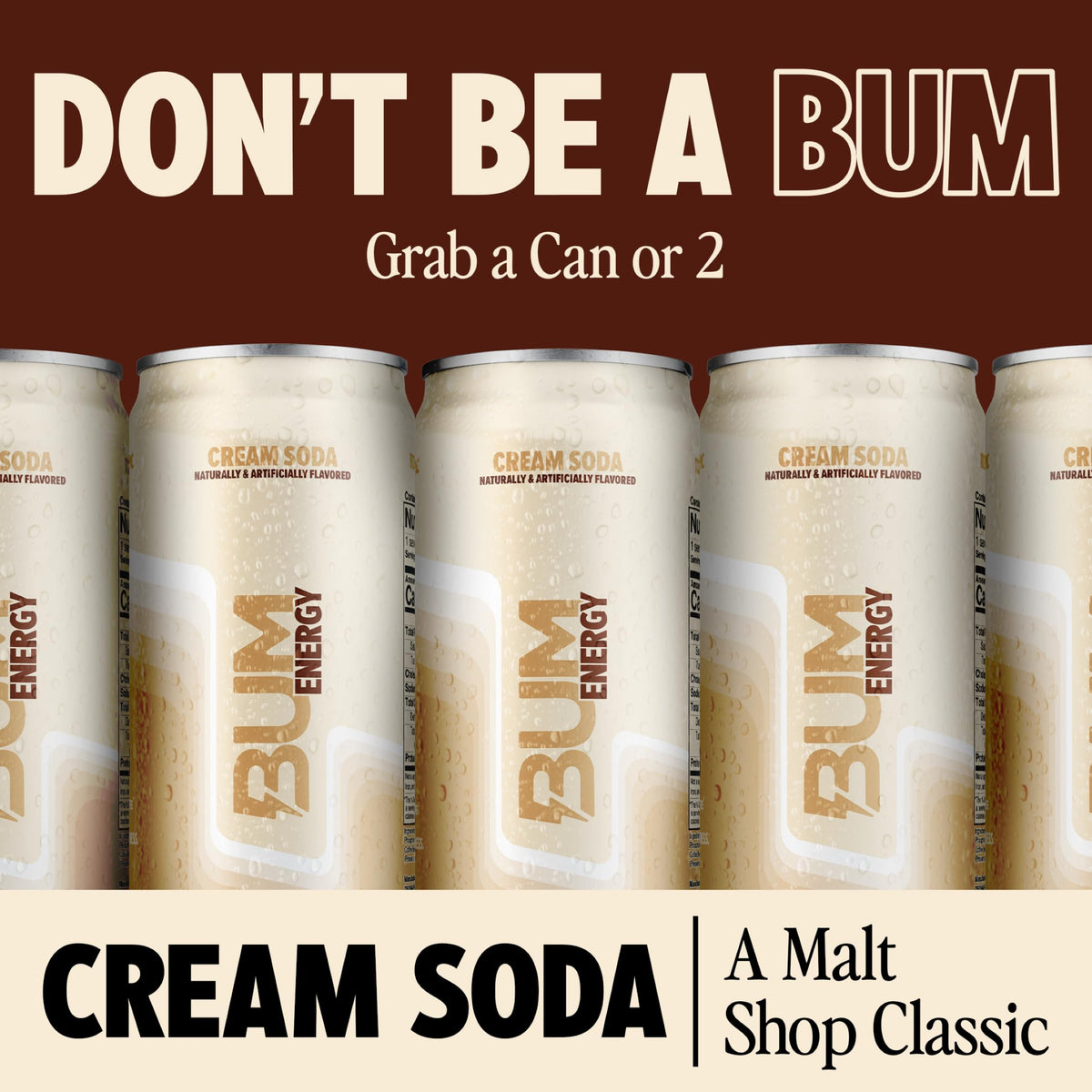 Bum Energy sugar-free label close-up highlights no artificial colors