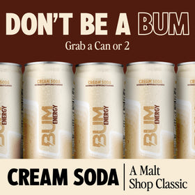 Bum Energy sugar-free label close-up highlights no artificial colors