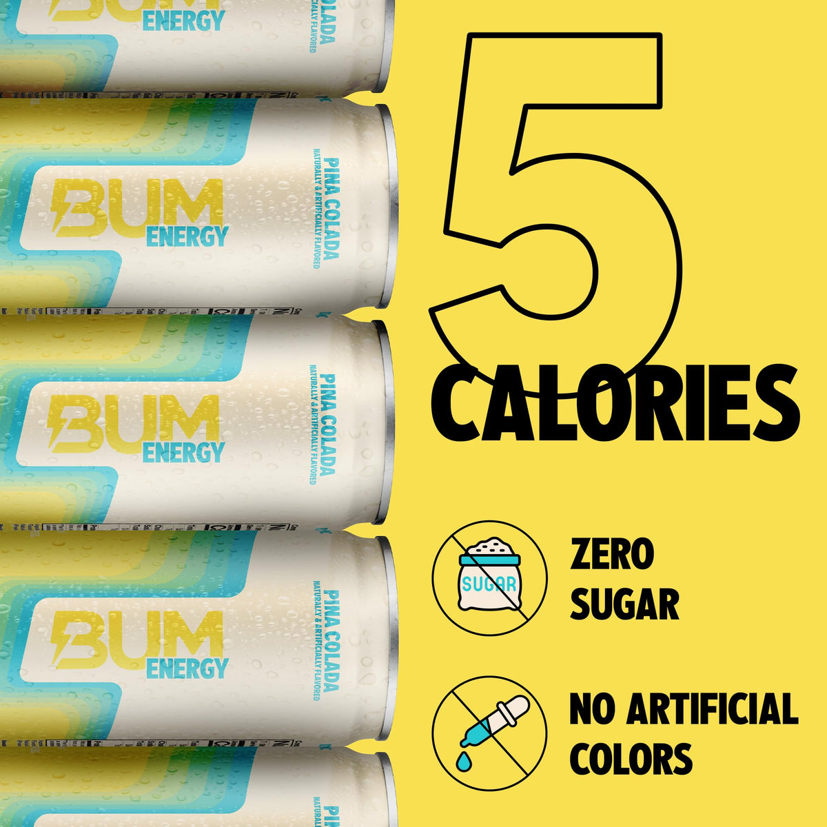 Bum Energy sugar-free label close-up highlighting clean ingredients.