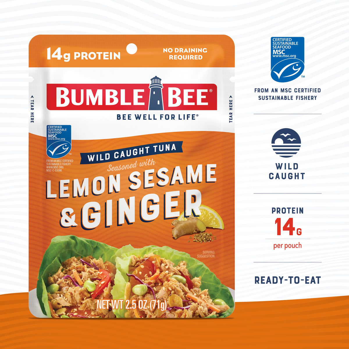 Bumble Bee 14g protein per serving on the pouch highlights a protein-packed option.