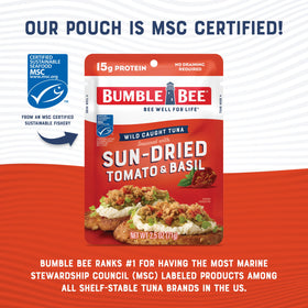 Bumble Bee 15g protein per serving tuna pouch for satisfying meals.