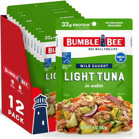 Bumble Bee Chunk Light Tuna in Water pouch front shows a ready-to-eat protein option.