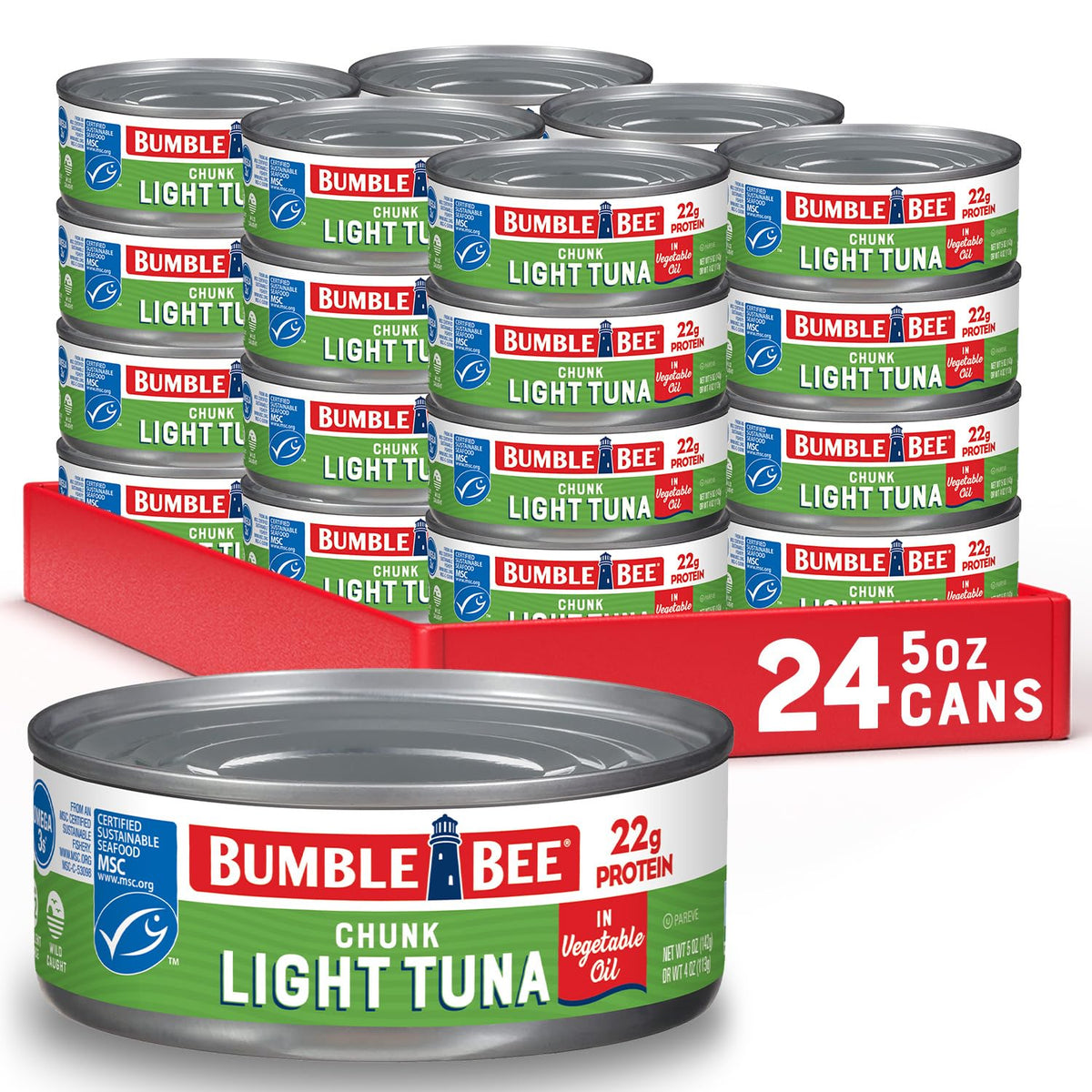 Bumble Bee Chunk Light Tuna in Oil, front view, convenient protein for quick meals.