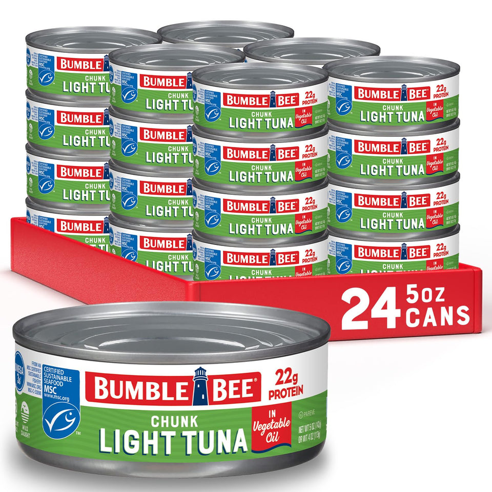 Bumble Bee Chunk Light Tuna in Oil, front view, convenient protein for quick meals.