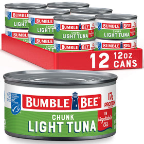 Bumble Bee chunk light tuna in oil can, protein-rich pantry staple ready to use