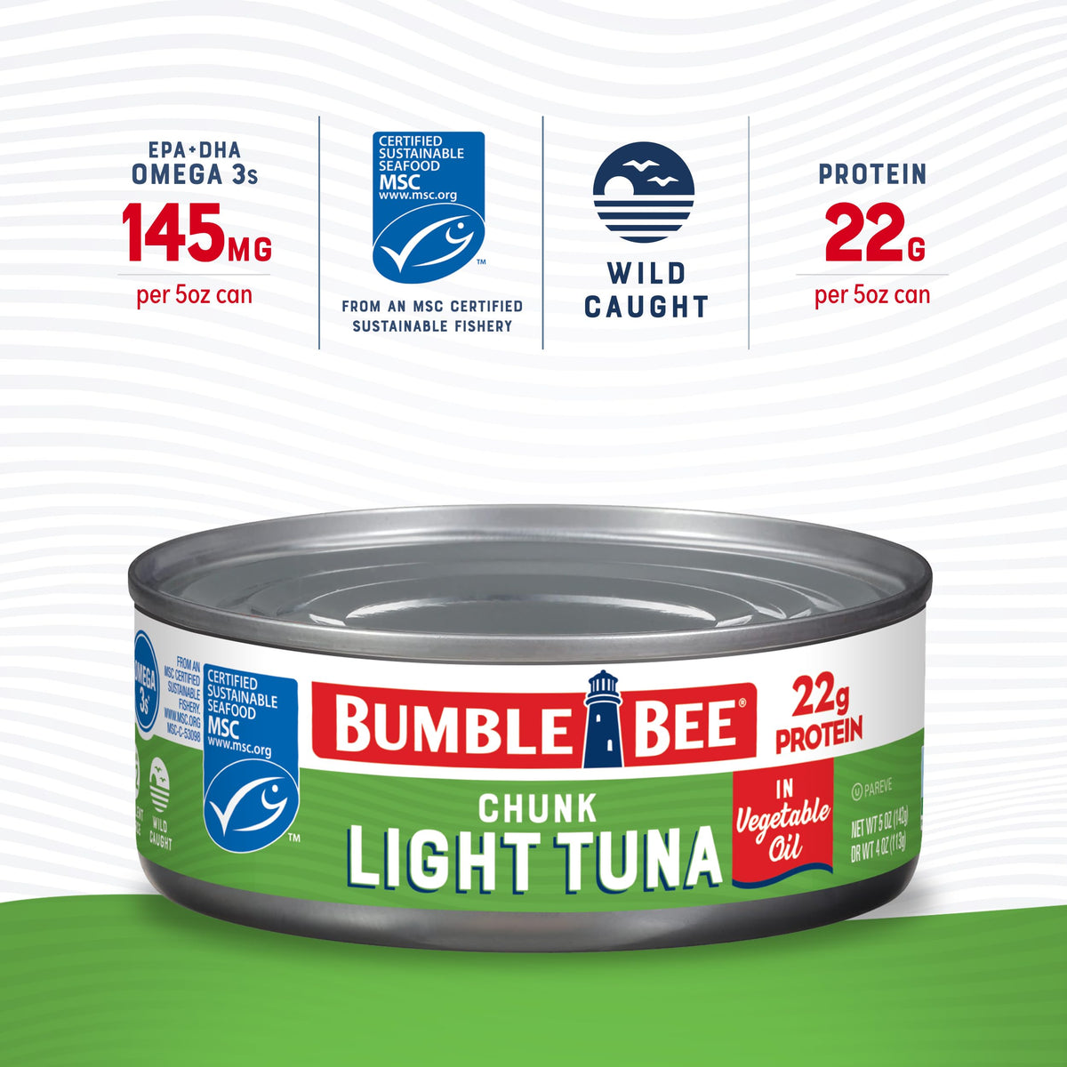 Bumble Bee Chunk Light Tuna in Oil texture visible for sandwiches and salads