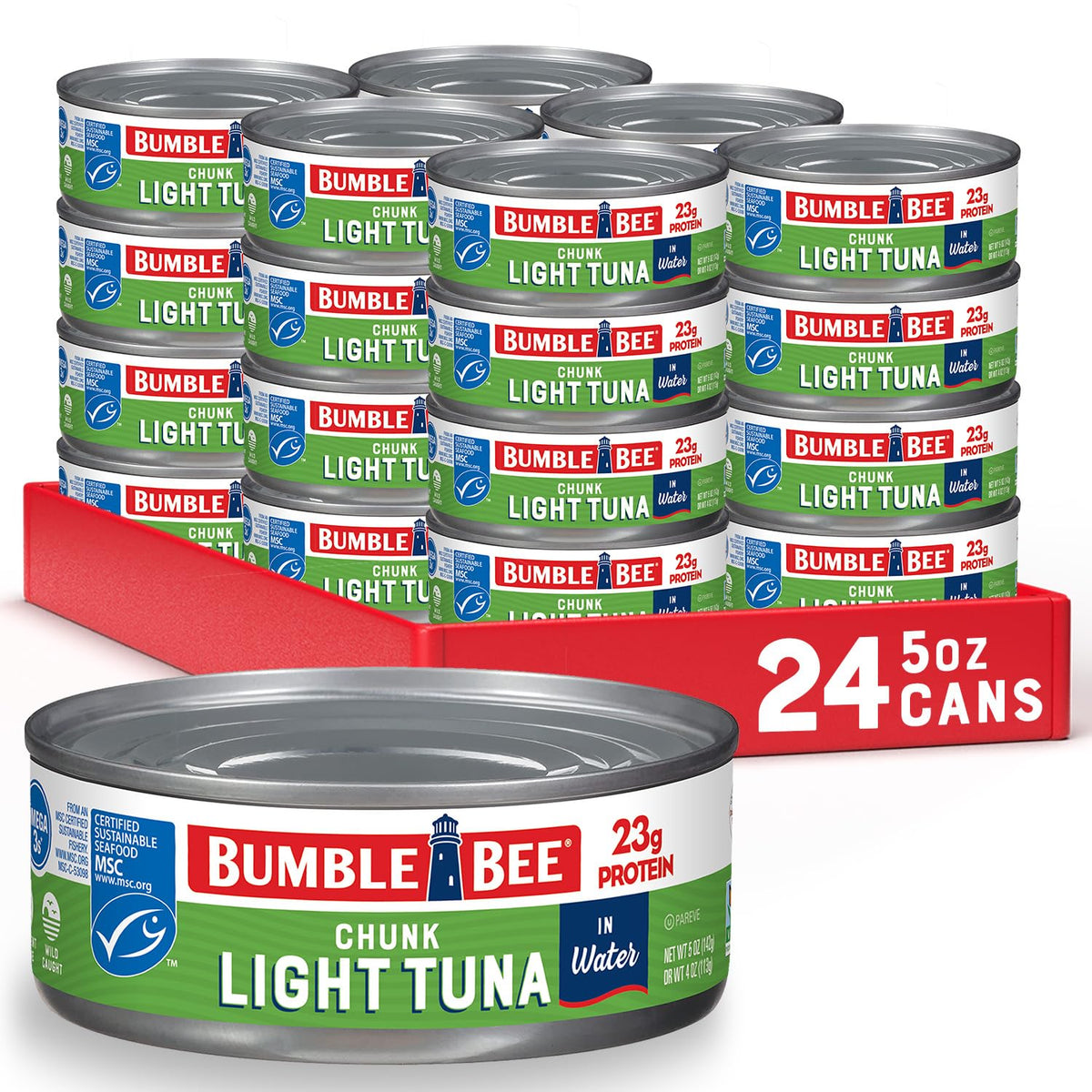 Bumble Bee Chunk Light Tuna in Water can front view, ideal for quick meals.