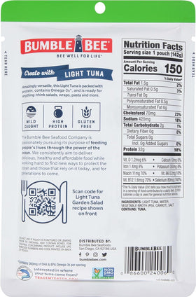 Bumble Bee chunk-light tuna pouch with traceability code option.