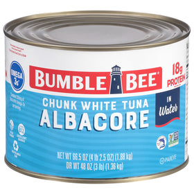 Bumble Bee chunk white albacore tuna in water can showing lean protein for meals