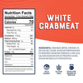 Bumble Bee crab meat in water prepared for dips and salads.