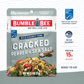 Bumble Bee cracked pepper sea salt tuna pouch open for immediate enjoyment