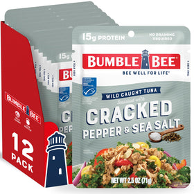 Bumble Bee cracked pepper sea salt tuna pouch packshot showing ready-to-eat protein