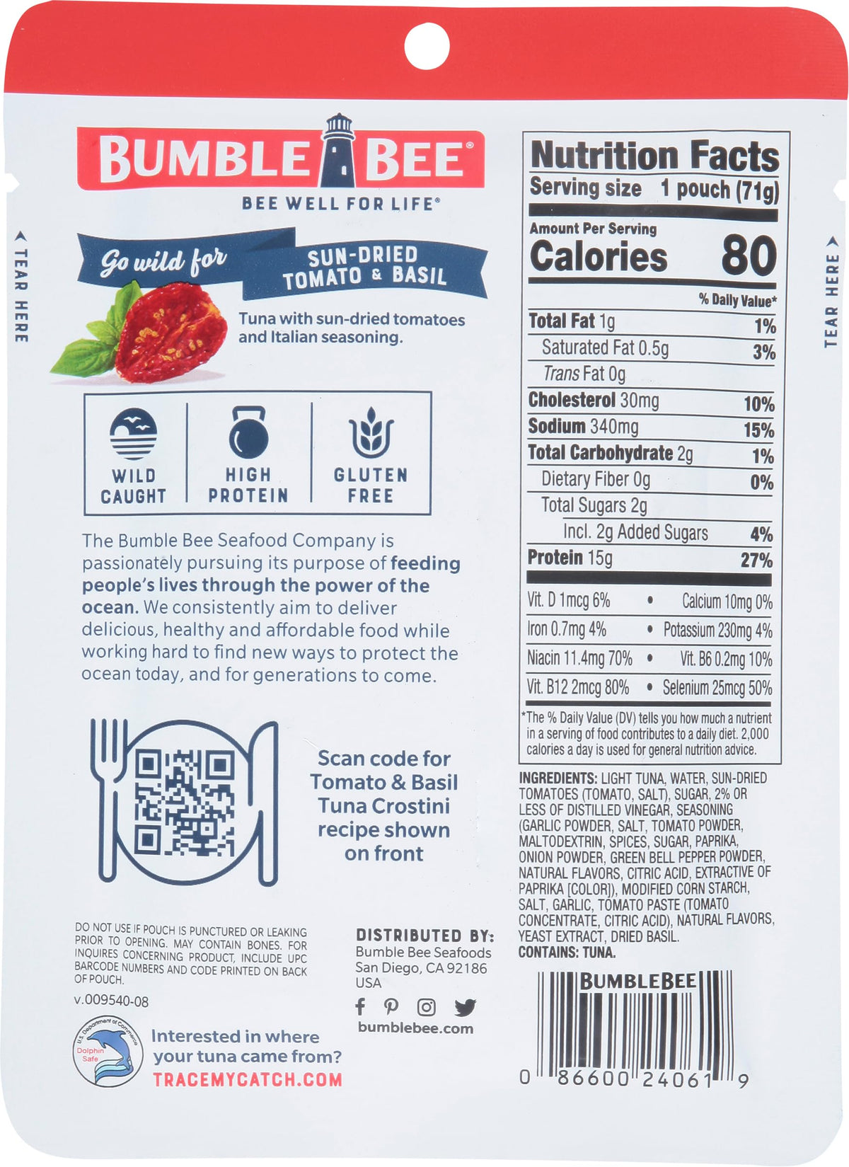 Bumble Bee gluten free tuna pouch ideal for allergen-conscious diets.
