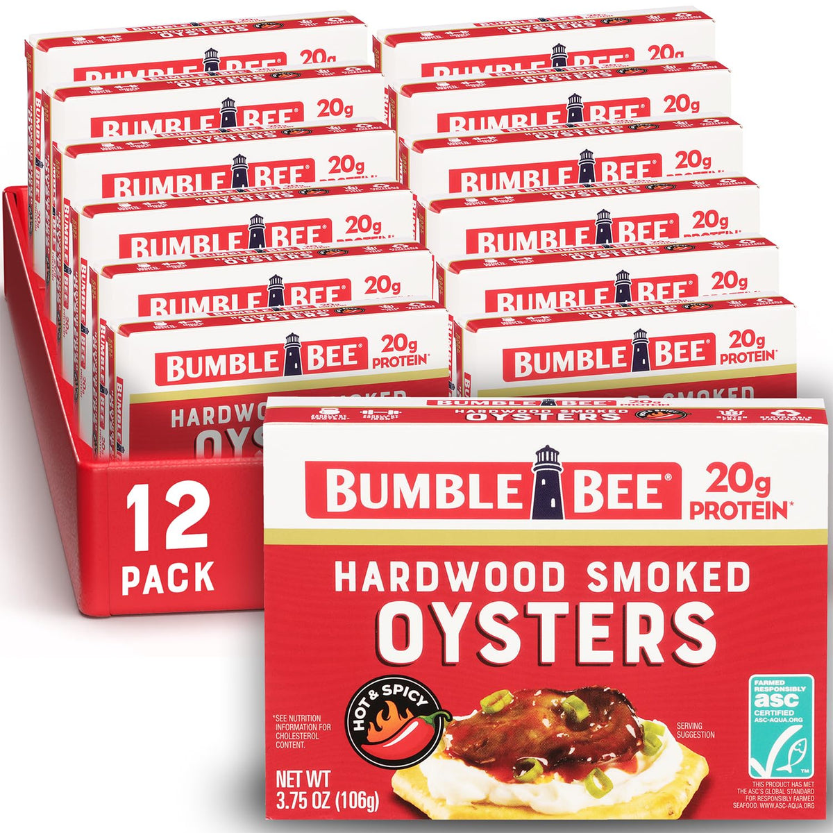 Bumble Bee hot and spicy smoked oysters in a tin, ready for appetizers.