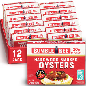 Bumble Bee hot and spicy smoked oysters in a tin, ready for appetizers.