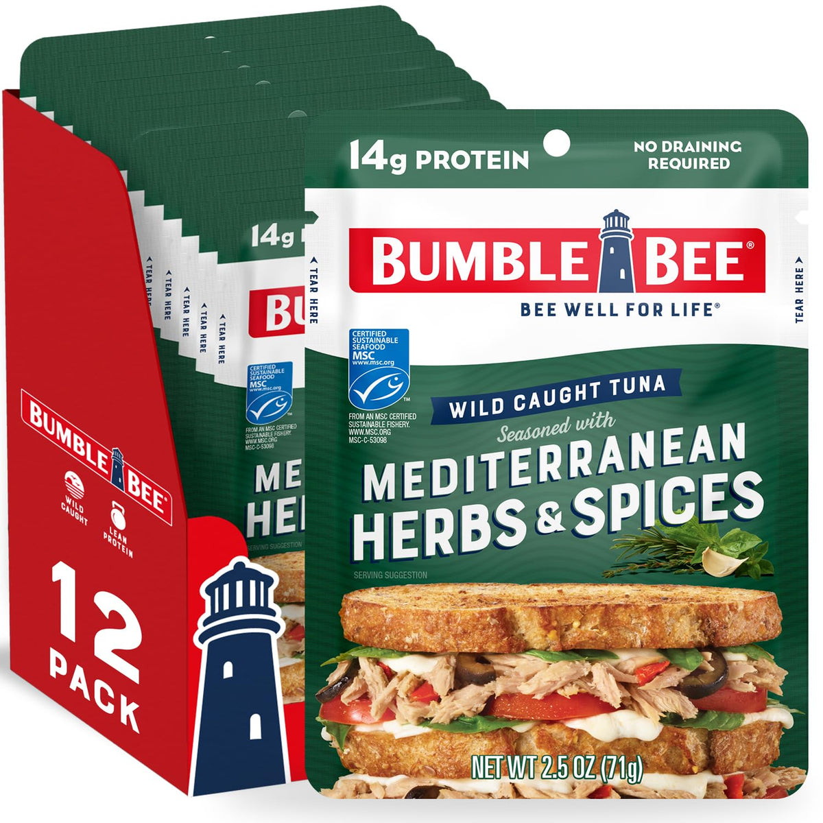Bumble Bee Mediterranean Herbs Tuna pouch ready-to-eat for quick lunches