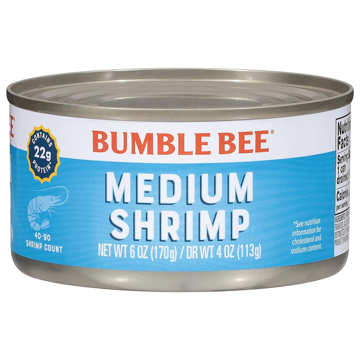 Bumble Bee Medium Shrimp in-water can for quick meals and pantry use.