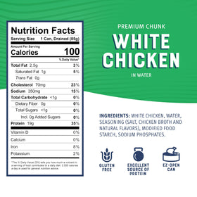 Opened Bumble Bee can of chicken breast in water, convenient protein for meals.